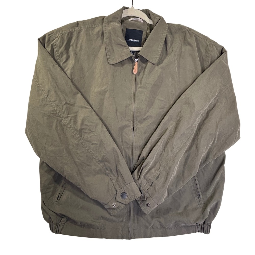 London Fog Mens Large Olive Green Zip Front Mesh Lined Lightweight Bomber Jacket